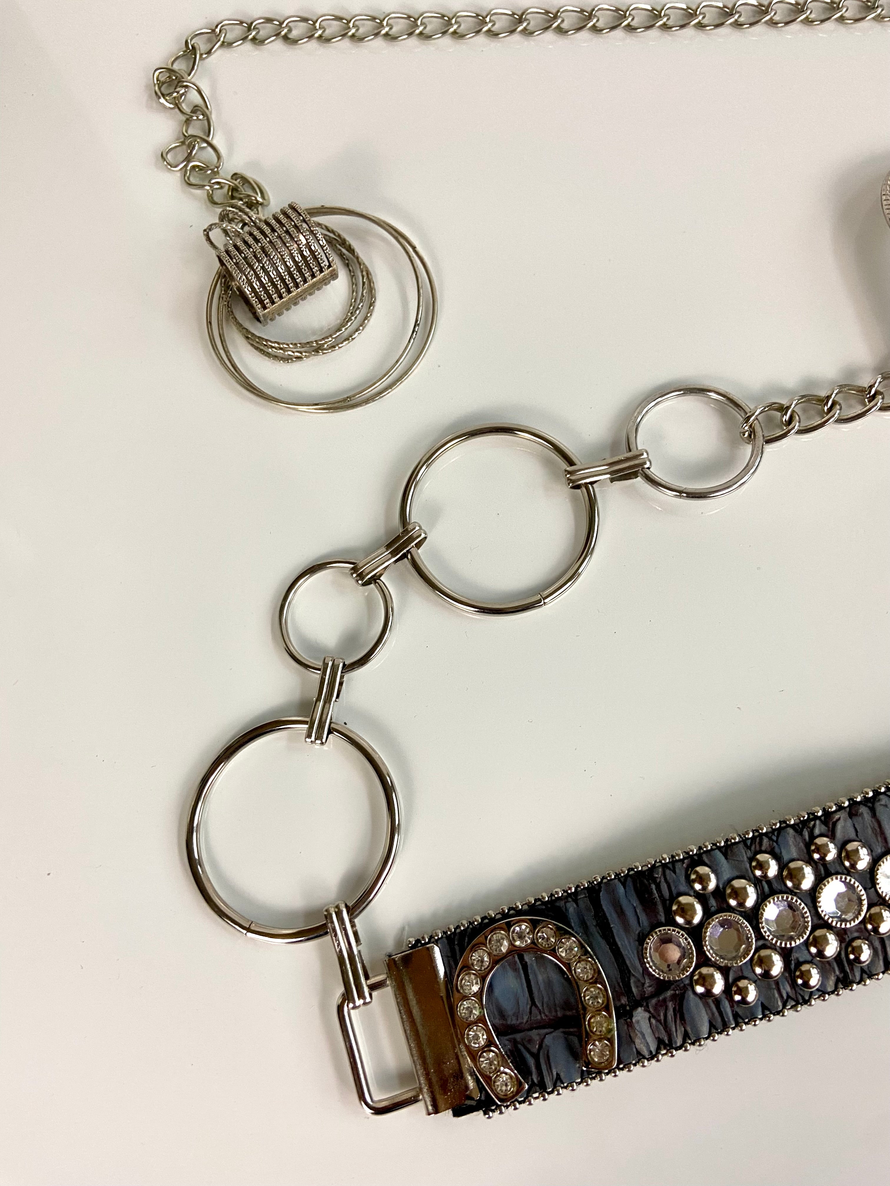 Metal leather mixed belt