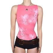 Y2K Pink Flower Tank Top (S)