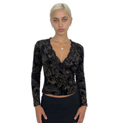 Vintage French Paisley Lace Long Sleeve Top (S)