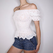 Y2K Italian White Eyelet Lace Top (S)