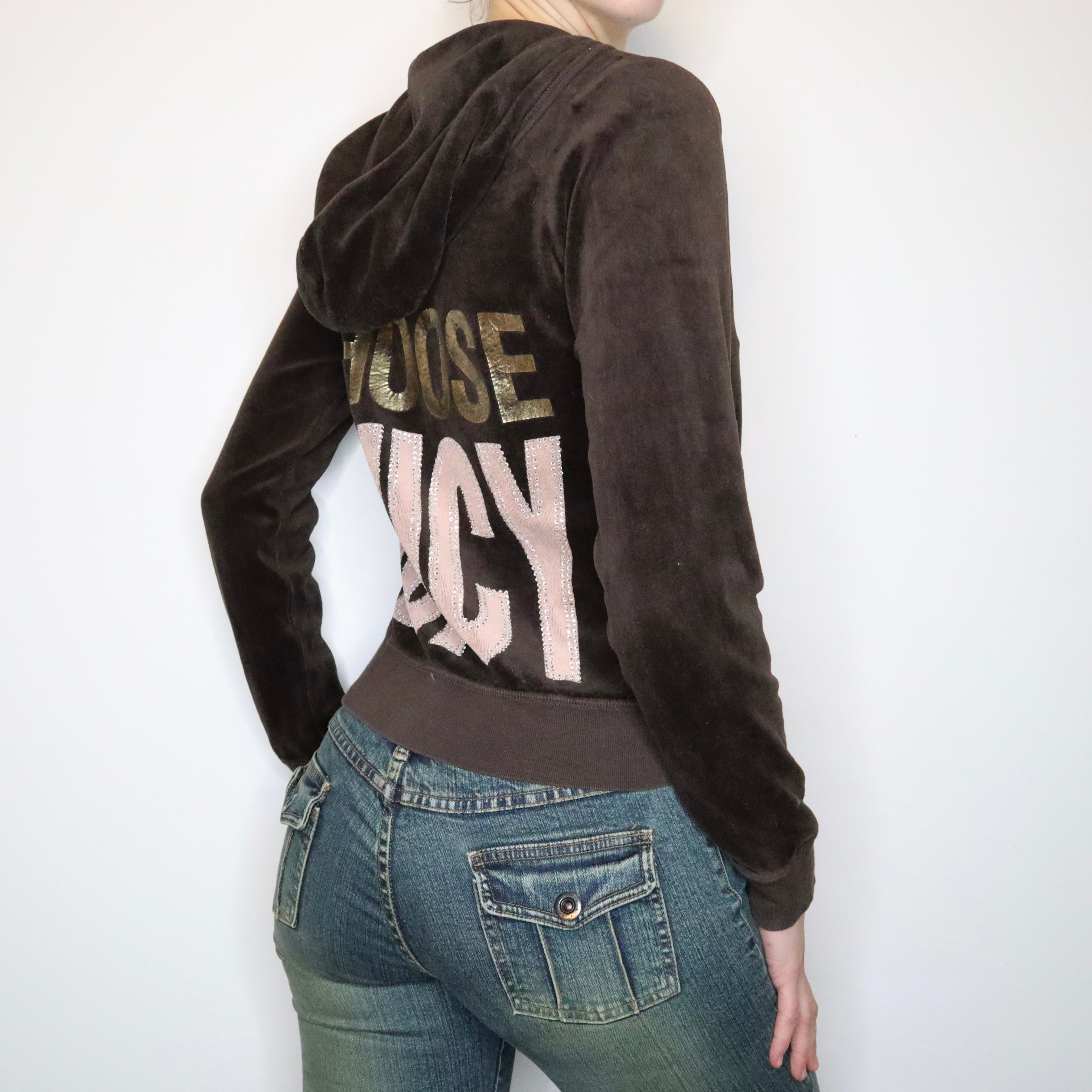 Y2K JUICY COUTURE Brown Velour Hoodie (L)
