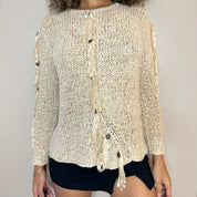 Vintage cream sheer crochet knit sweater (S/M)