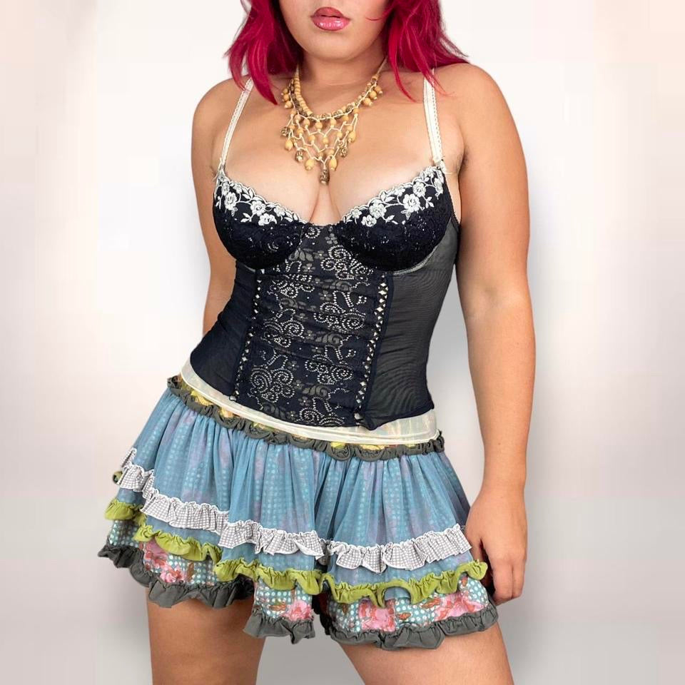 2000s Floral Embroidered Corset Top (Medium)
