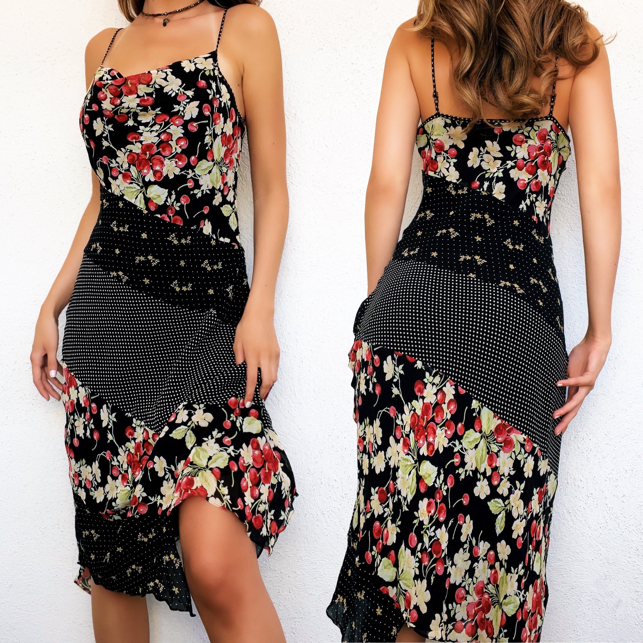 Vintage Silk Cherry Dress - Small