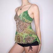 Y2K Green Paisley Mesh Tank Top (M)