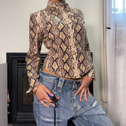 90s Fitted Snake Print Moto Jacket XS