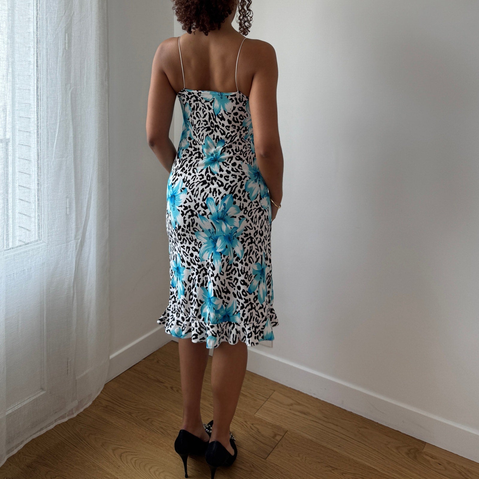 Vintage Floral Leopard Print Slip Dress (S)