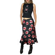 2000s Floral Satin Midi Skirt (M)