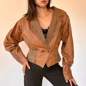 80s Cognac & Leopard Leather Jacket (M)