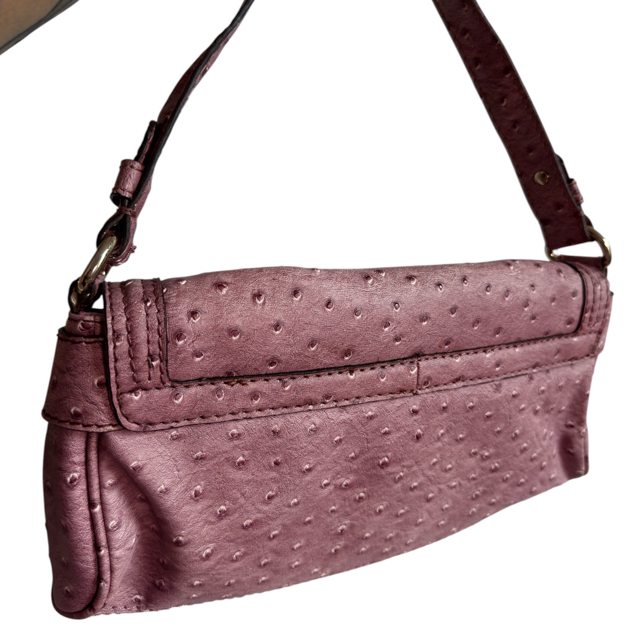 Y2K-era Guess Ostrich-Embossed Baguette Shoulder Bag