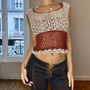 Vintage Brown & Tan Crocheted Tank (S)