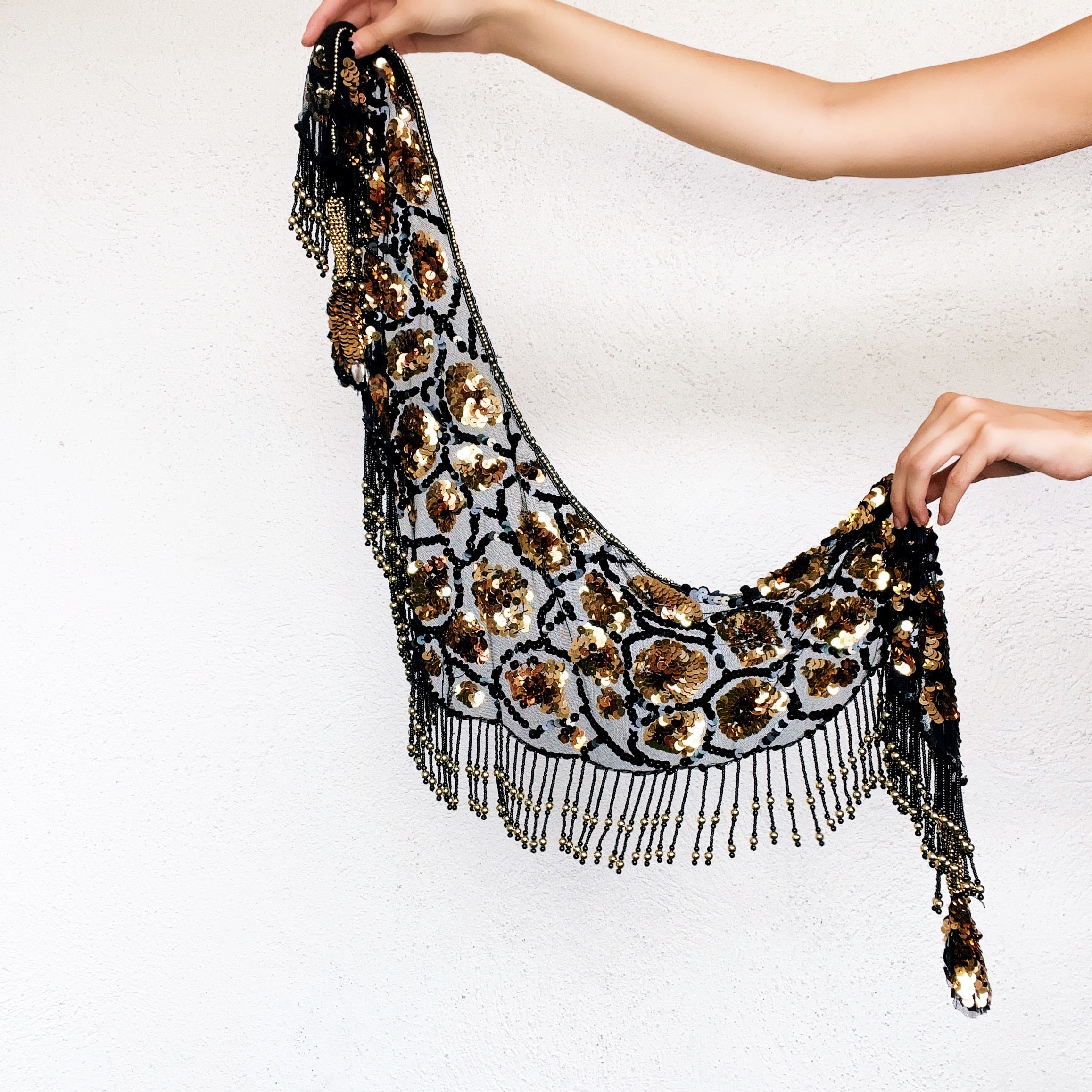 Black & Gold Beaded Wrap - One Size