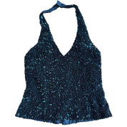 Vintage Sequin Silk Halter Top (M)