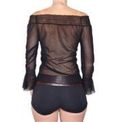 Y2K Italian Black Mesh Off the Shoulder Top (S/M)