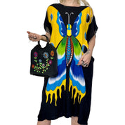 Butterfly Motif Caftan Dress (One Size)