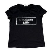 Y2K smoking kills grpahic rhinestone baby tee (M)