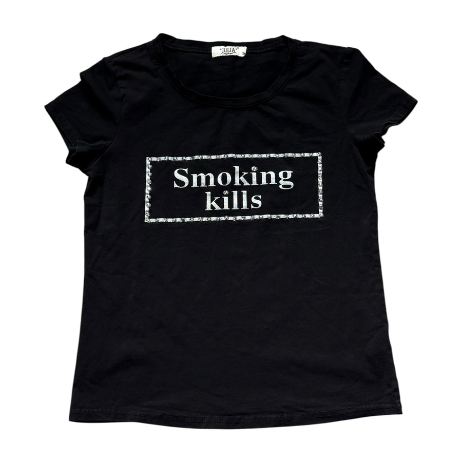 Y2K smoking kills grpahic rhinestone baby tee (M)