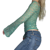 Sheer Lace Bell Sleeve Top (XS)