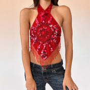 Vintage Cherry Beaded Halter (S)