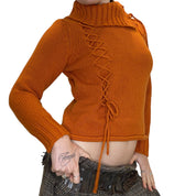 Vintage Lace Up Turtleneck Knit Jumper (S)