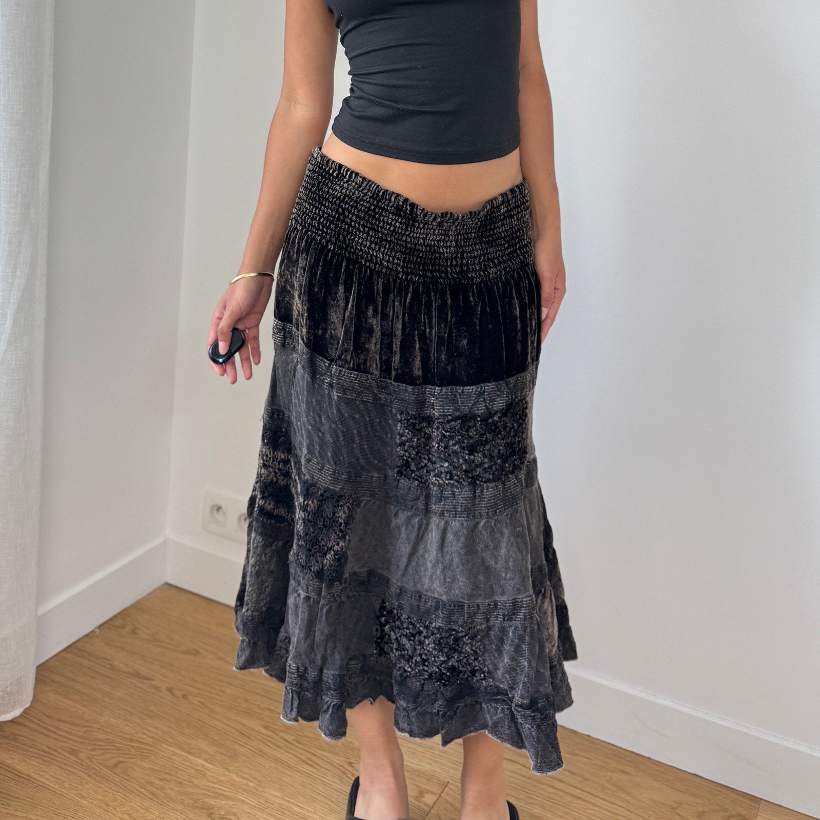 Vintage Italian Patchwork Midi Skirt (M)