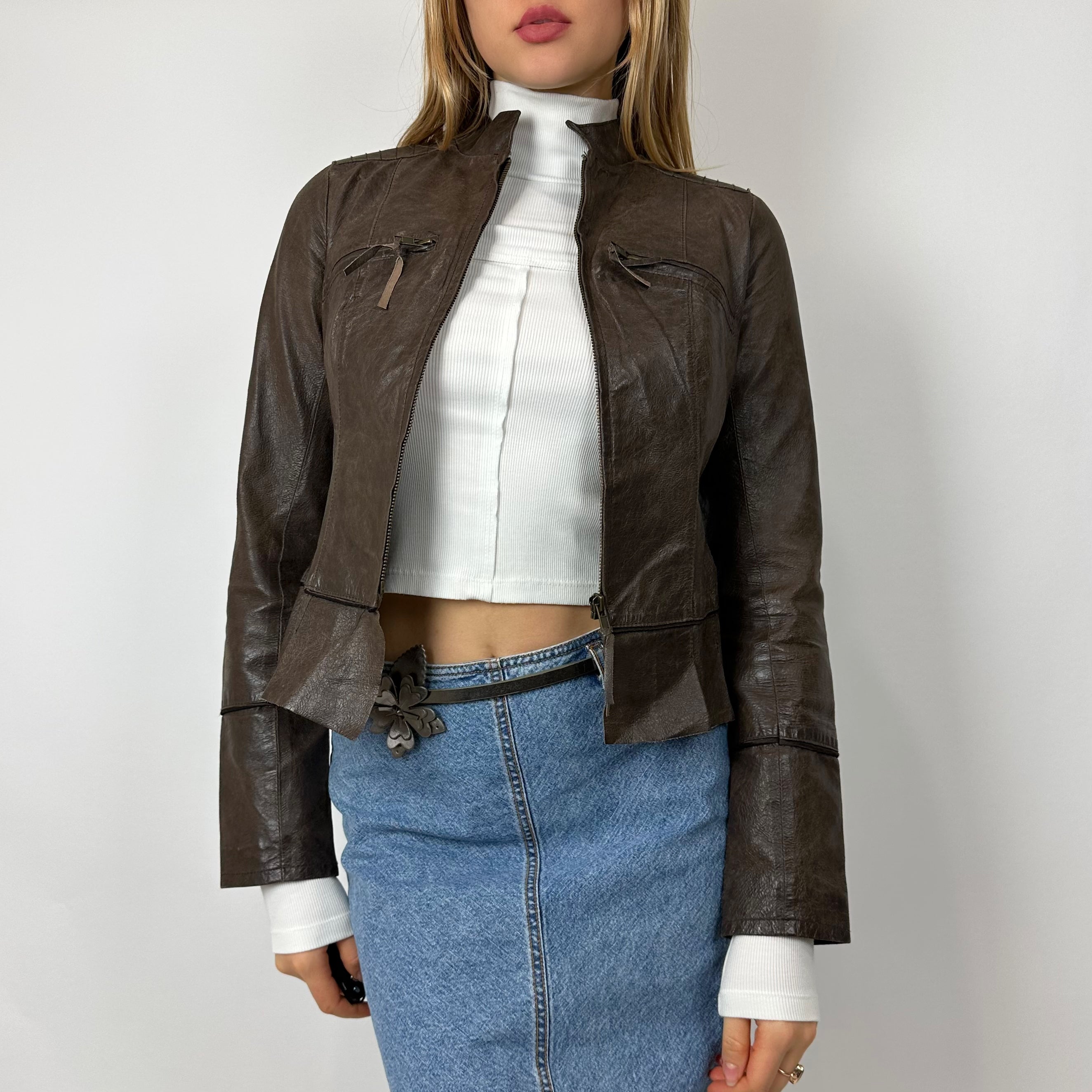 Vintage Brown Fitted Leather Jacket (XS/S)