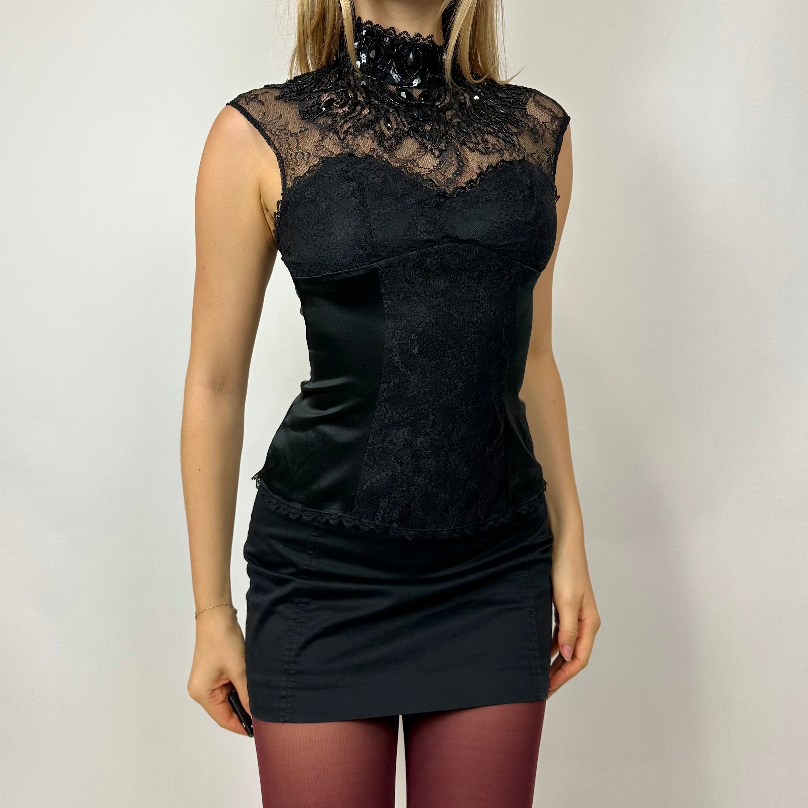 00’s Noir Silk & Lace Blouse (xs/s)