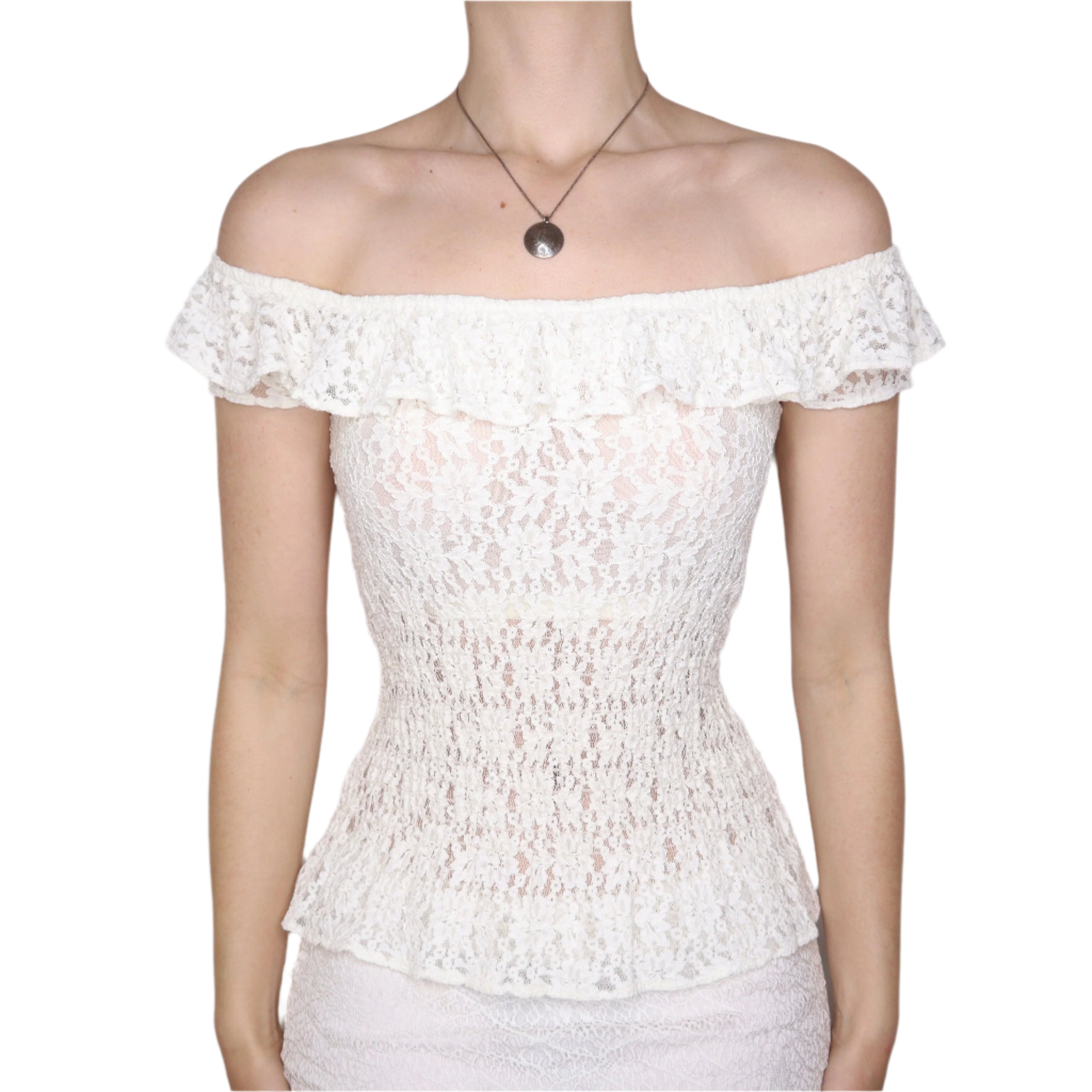 Y2K RALPH LAUREN White Lace Blouse (S)