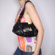 Y2K GUESS Black Leather Shoulder Bag