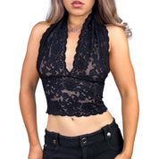 Vintage Cropped Lace Halter Top (S)