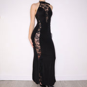 90s Black Lace Corset Gown (S)