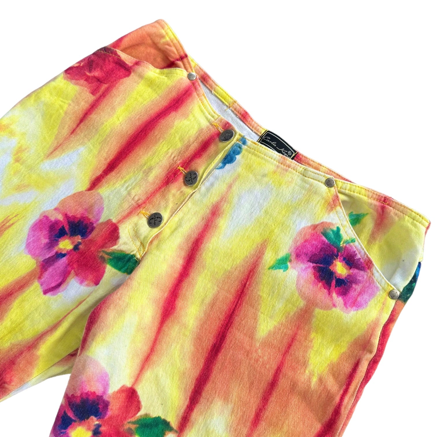 90s Watercolor Floral Flare Jeans (M)