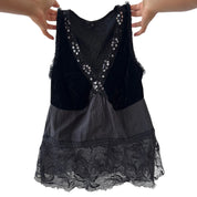 Vintage Euro Black Velvet Sequin Lace Top (XS)