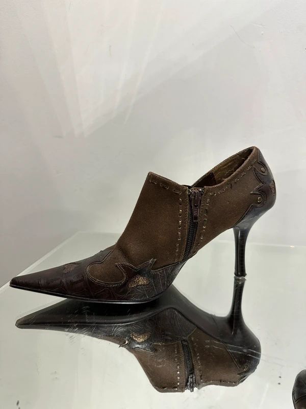 Y2K 2000s Western Boho Stiletto Ankle Boots (UK 5 US 7 EU 38)