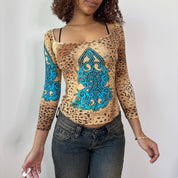 Italian Vintage Leopard Print Slinky Top (S) ⠀