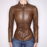 Y2K Sexy Fitted Brown Italian Leather Jacket (XXS)