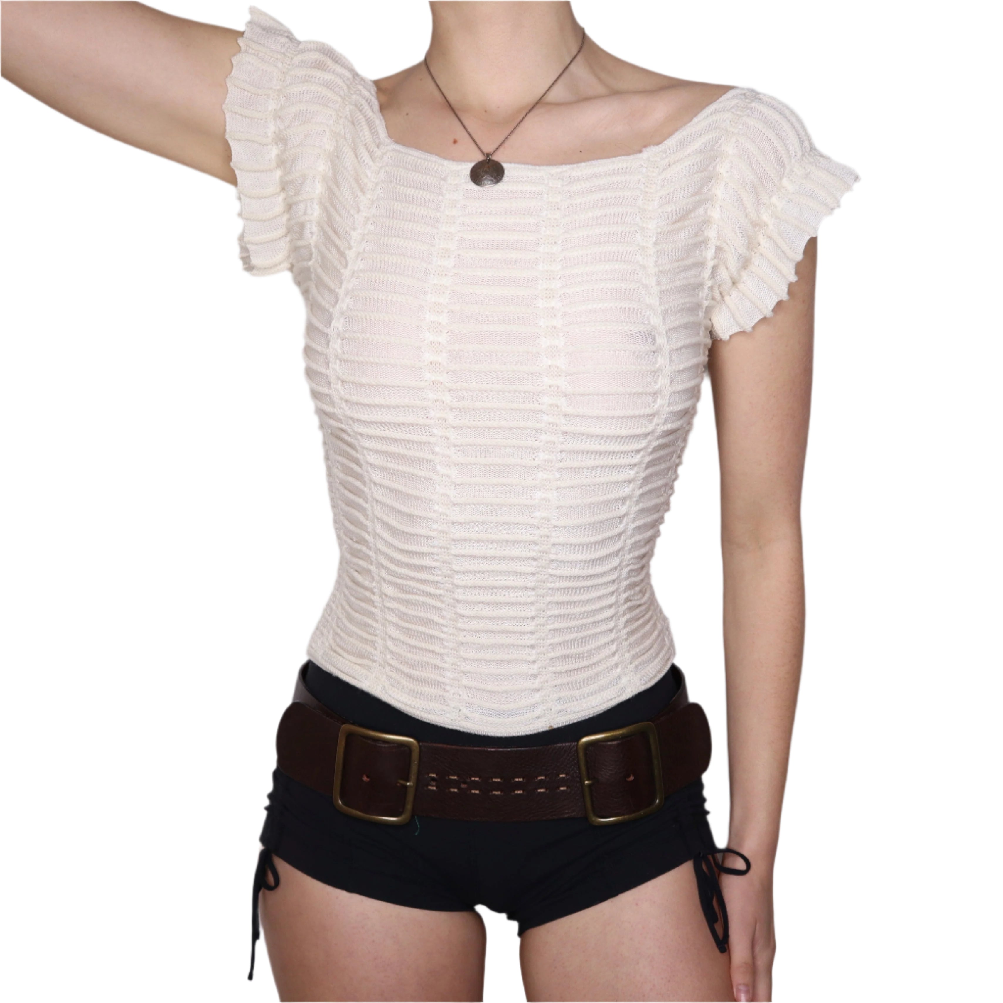 Y2K ARMANI EXCHANGE Cream Knit Top (S)