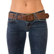 Y2K Leather Floral Cutout Belt (M)