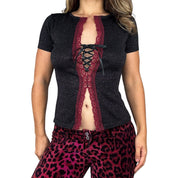 Lace Up Split Hem Baby Tee (M)