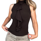 Chocolate Ruffle High Neck Top (S)