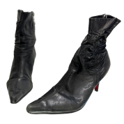 Vintage Y2K 2000s Black Pointed Toe Ruched Ankle Boots (US 7 UK 5 EU 38)