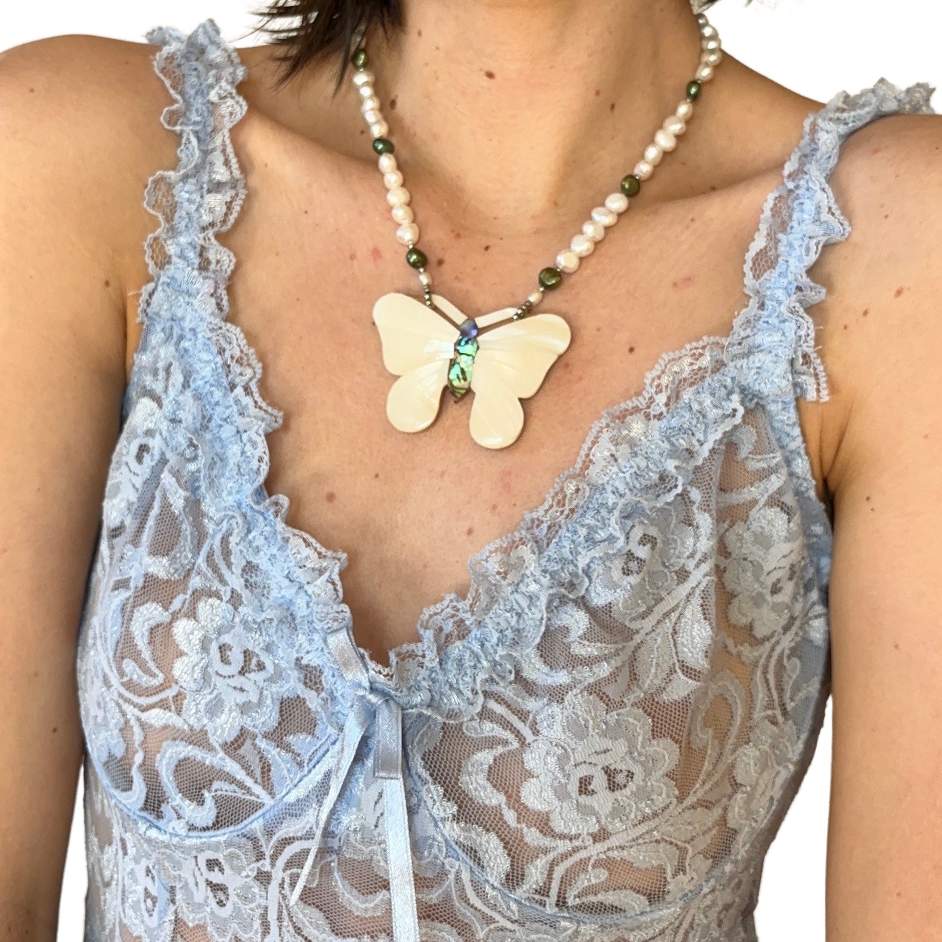 Vintage Butterfly & Pearl Necklace