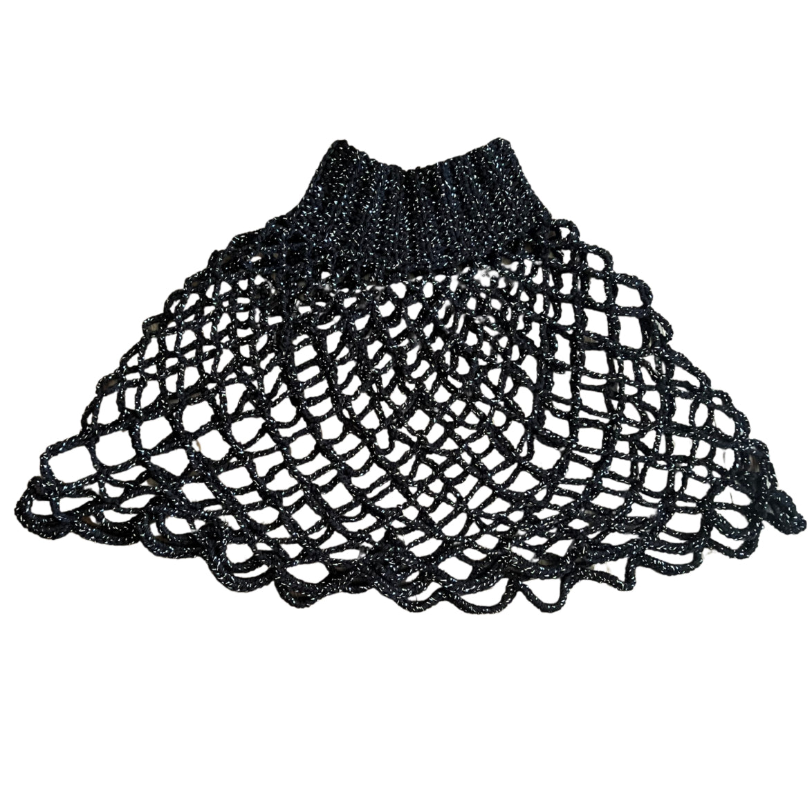 Black Glimmer Turtleneck Mesh Shawl (S/M)