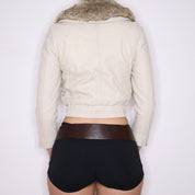 Y2K Cream Leather Cropped Jacket (XS)