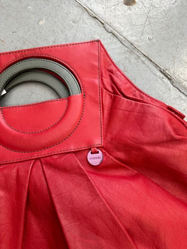 Vintage Red Leather Diesel Avant Garde Chain Slouch Handbag