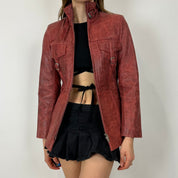 90s Red Leather Jacket (XXS/XS)