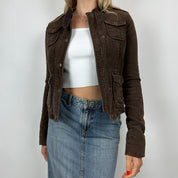 2000s Brown Velvet Moto Style Jacket (S)