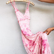 90s Pink Floral Midi Dress - XS