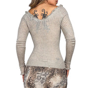 Ruffly Pointelle Knit Long Sleeve (S/M)