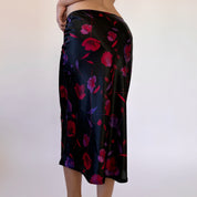 90s Floral Satin Midi Skirt (XS/S)